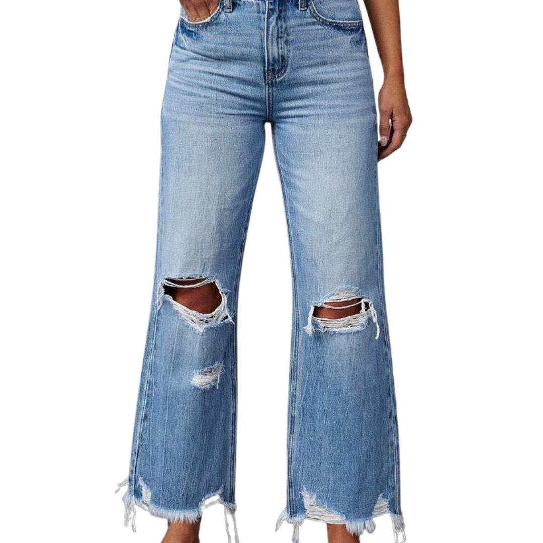 Sofie™ | High-Waisted Distressed Wide-Leg Jeans