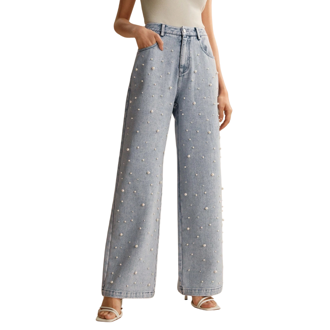 Sofie™ | Pearl-Embellished Wide-Leg Denim Jeans