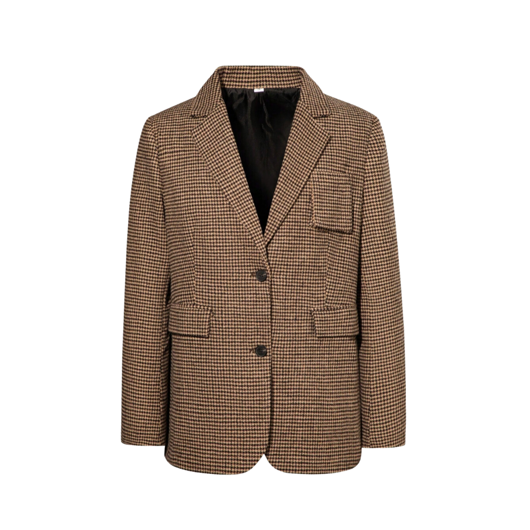 Sofie™ | Brown Plaid Single-Breasted Blazer