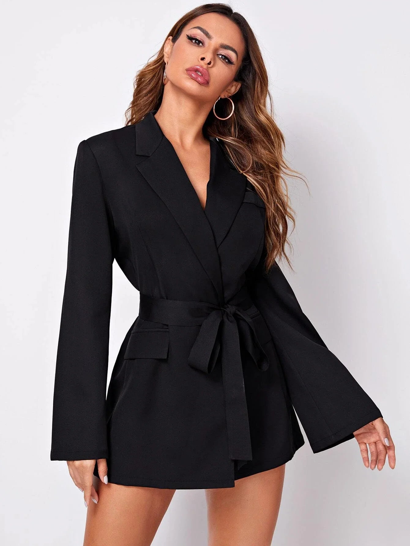 Sofie™ | Elegant Black Belted Blazer Dress