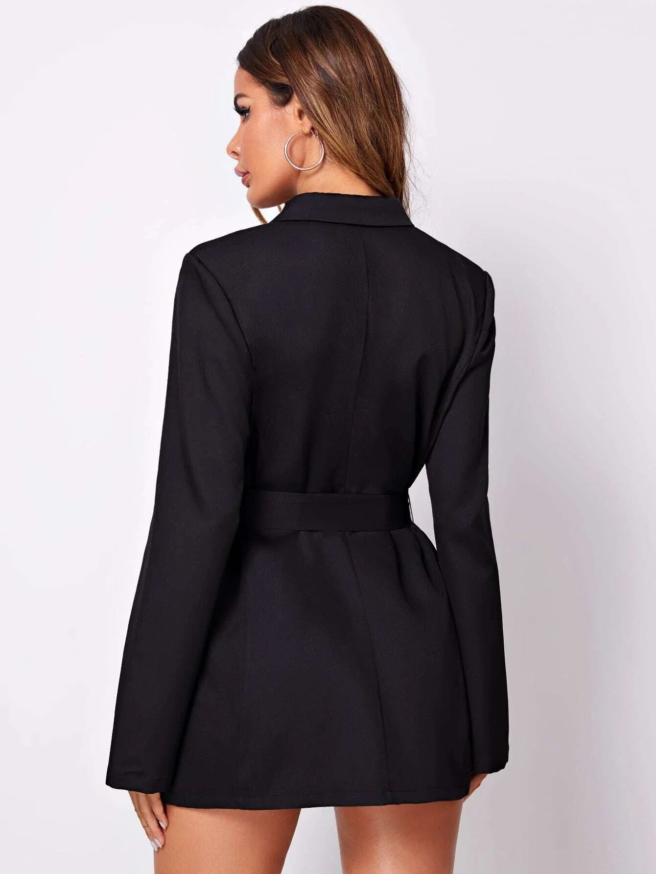 Sofie™ | Elegant Black Belted Blazer Dress