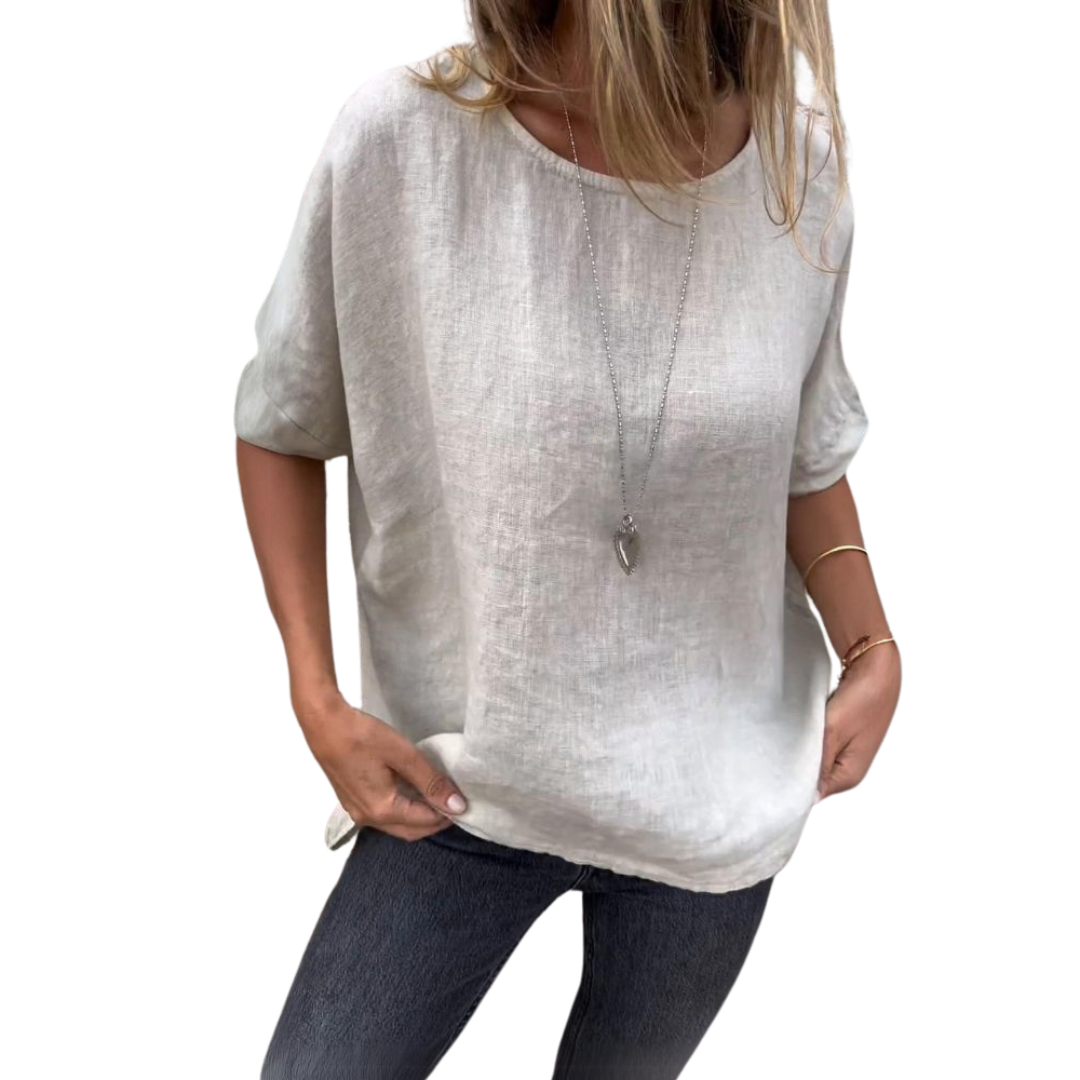 Sofie™ | Baua Round Neck Cotton And Linen T-Shirt