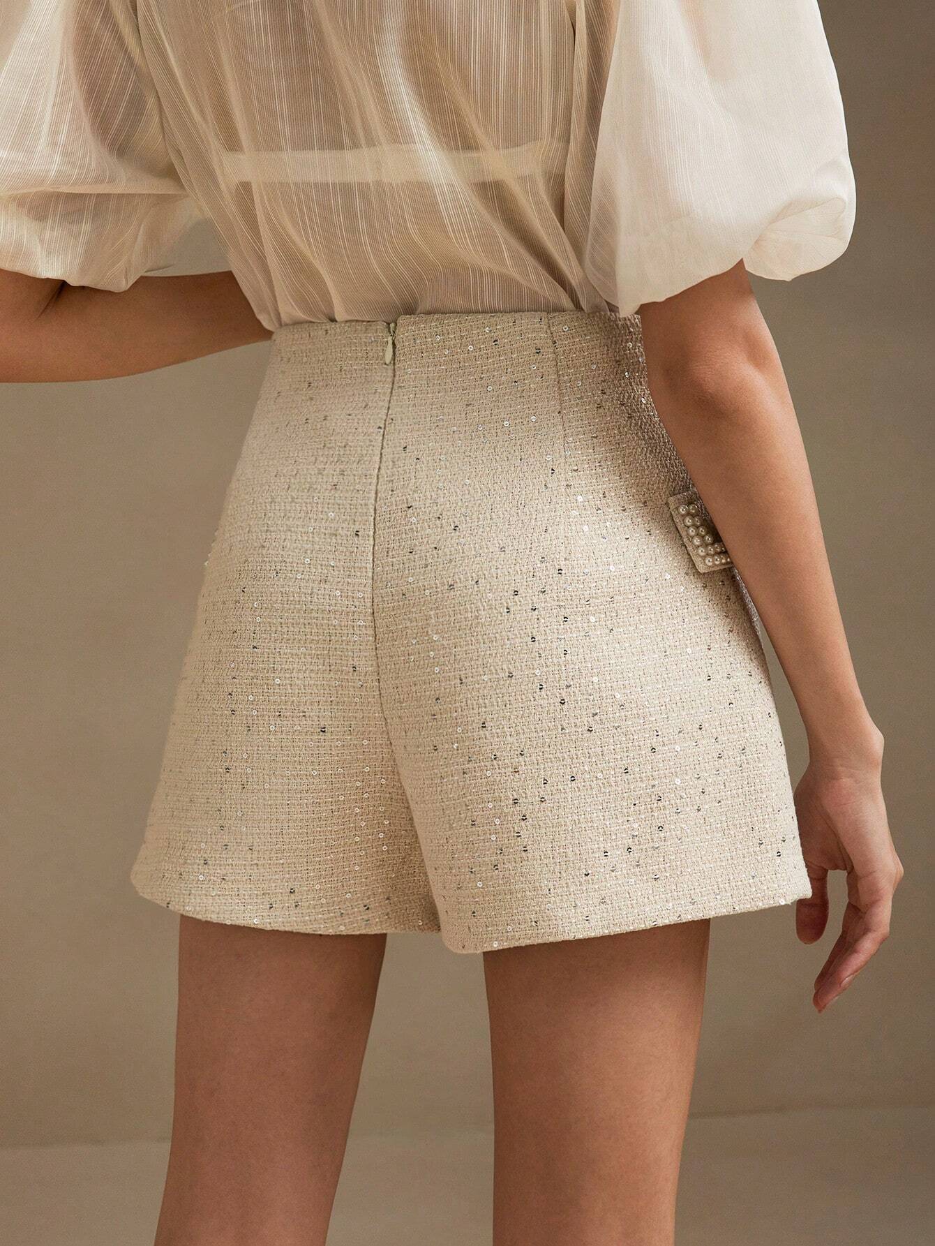 Sofie™ | The Colette Pearl-Embellished Tweed Shorts