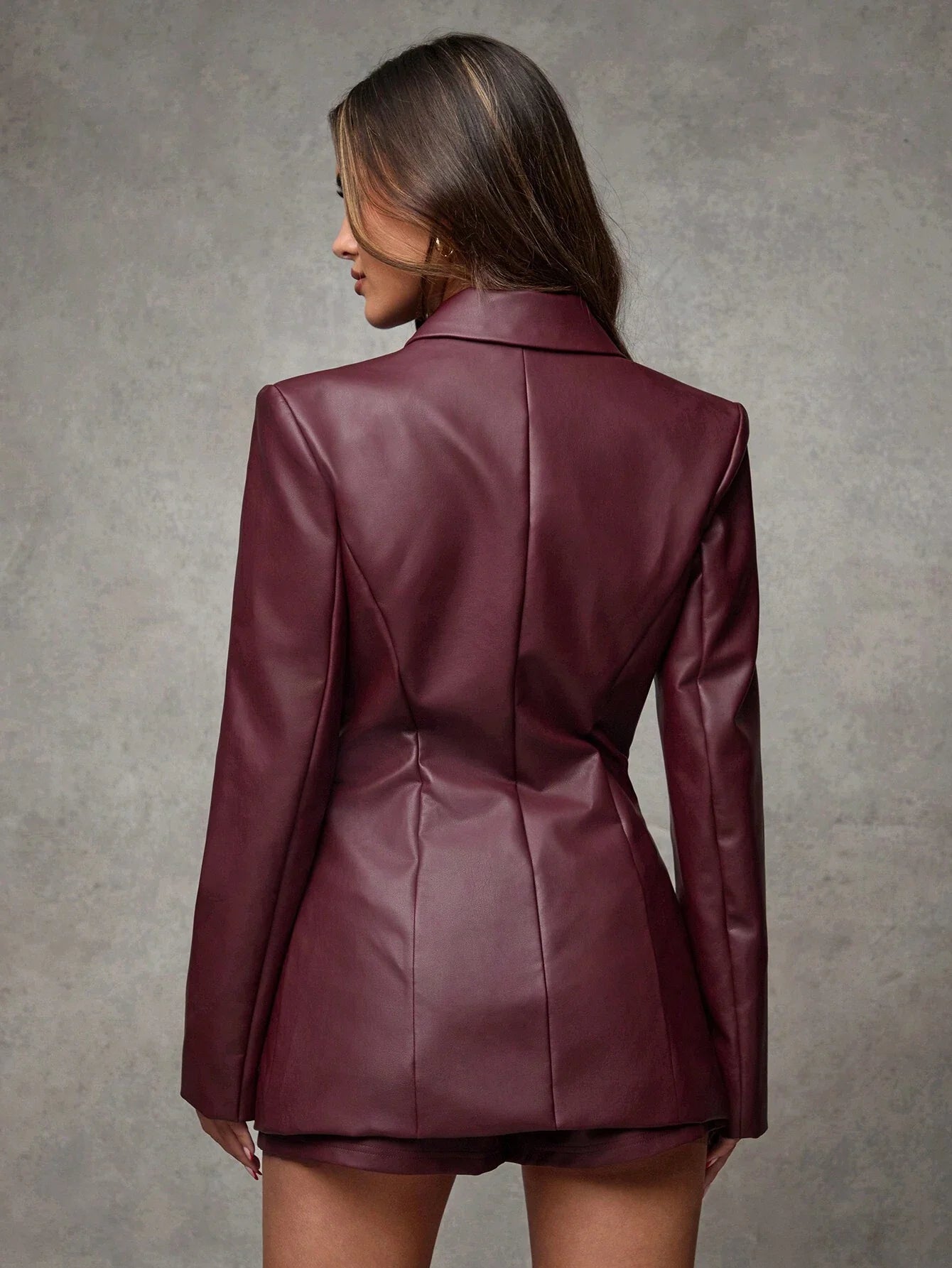 Sofie™ | Burgundy PU Leather Blazer