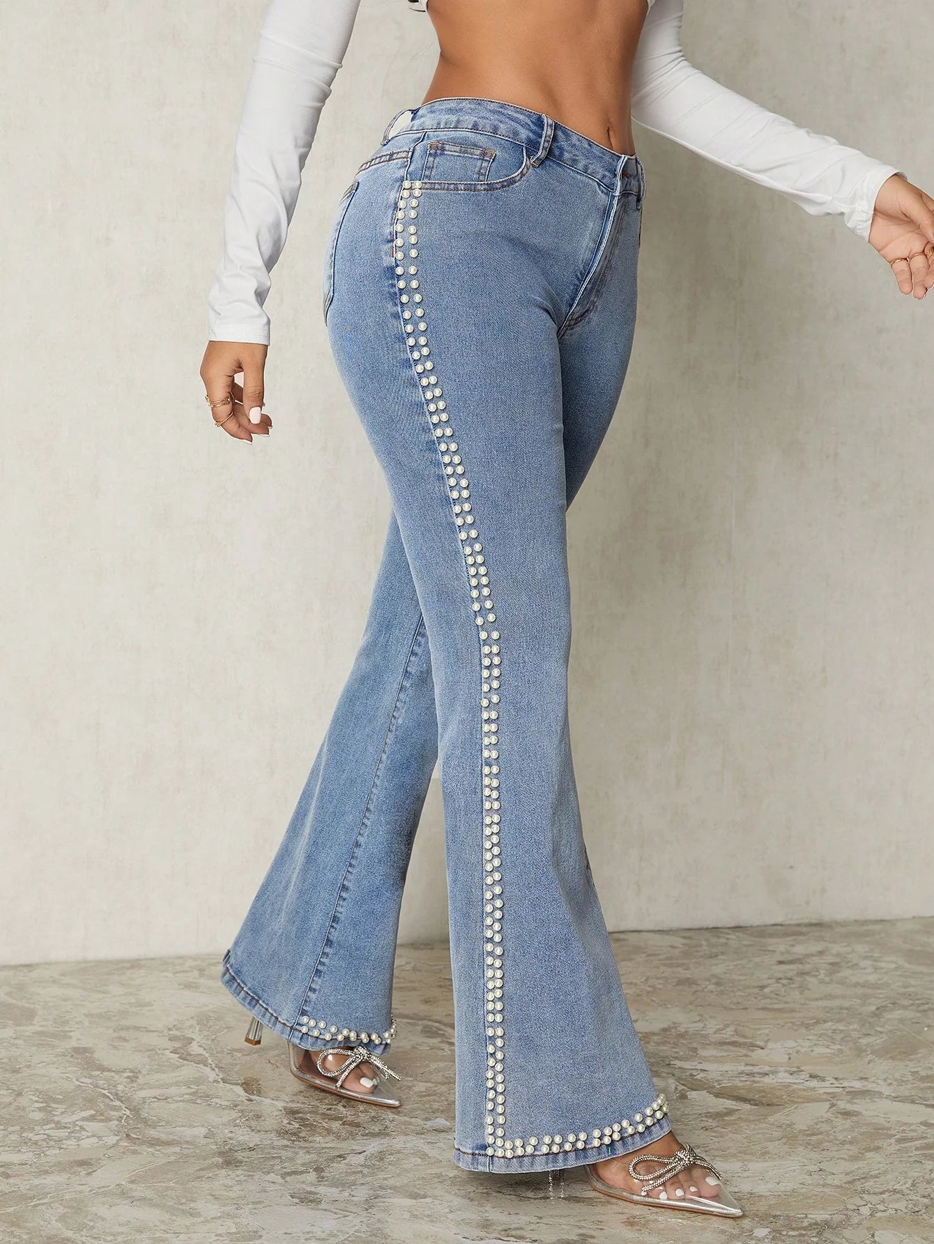 Sofie™ | Pearl-Embellished High-Waisted Flare-Leg Jeans