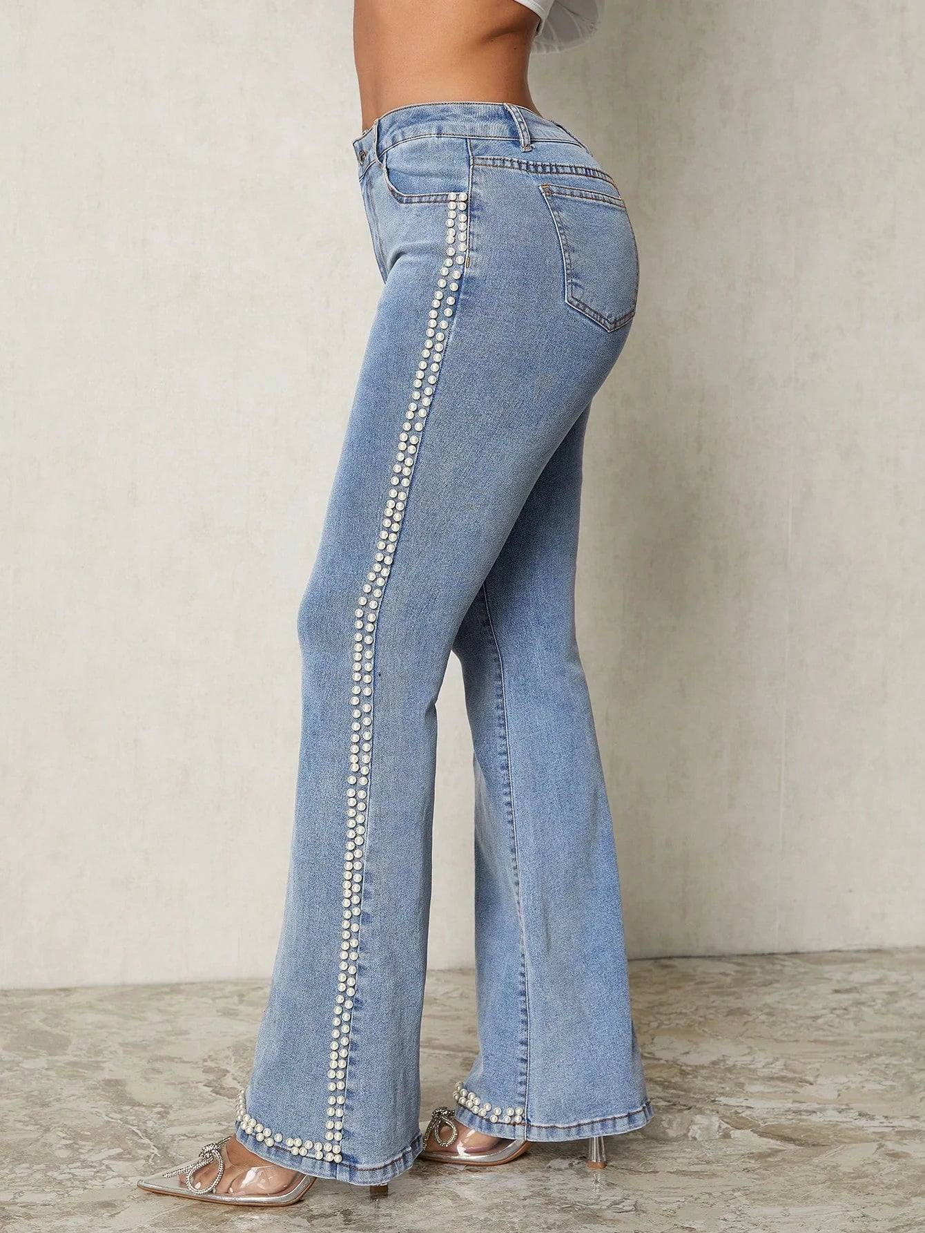 Sofie™ | Pearl-Embellished High-Waisted Flare-Leg Jeans