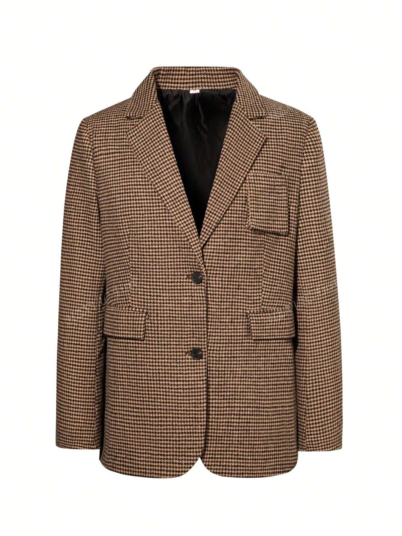 Sofie™ | Brown Plaid Single-Breasted Blazer