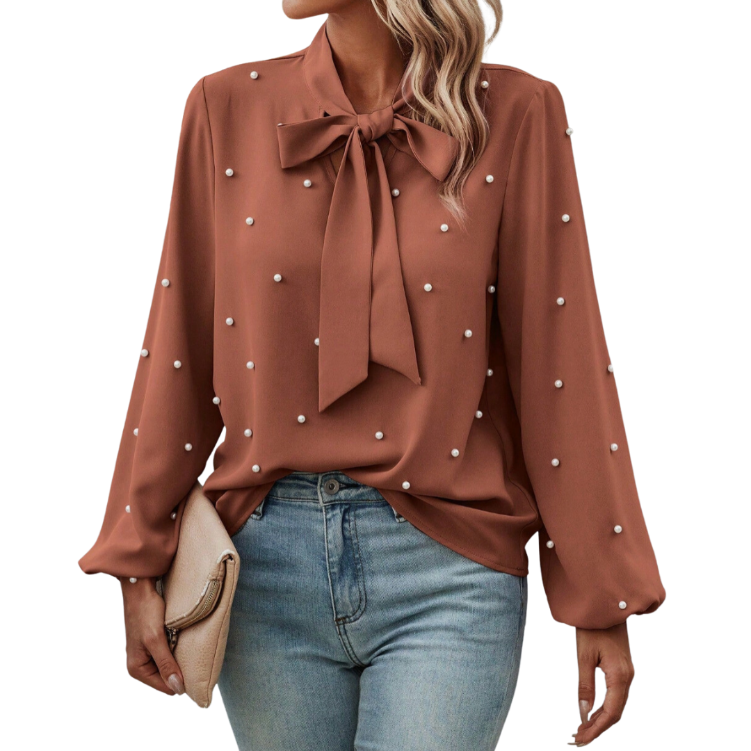 Sofie™ | Elegant Tie-Neck Blouse with Pearls