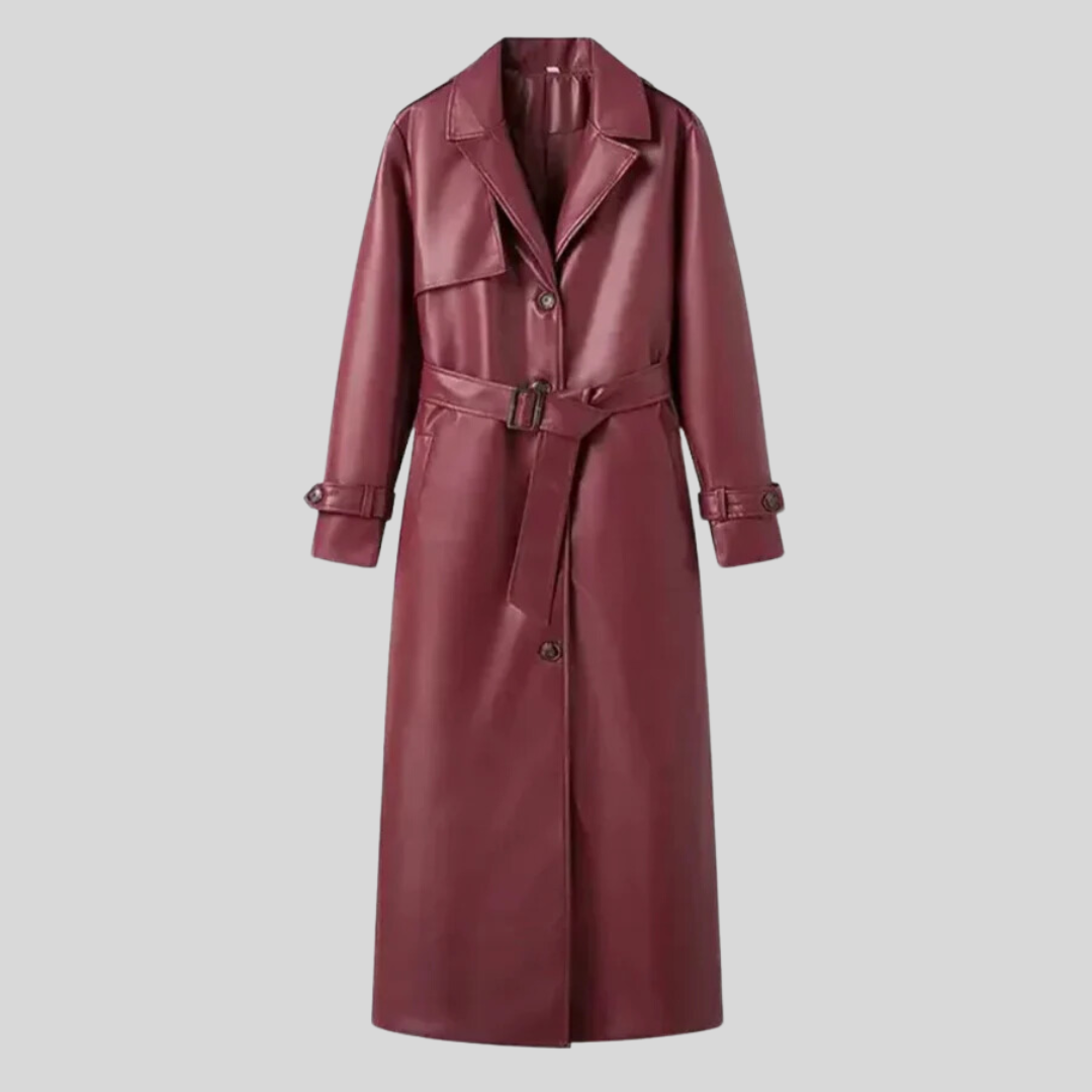 Sofie™ | Long Faux Leather Trench Coat for Women