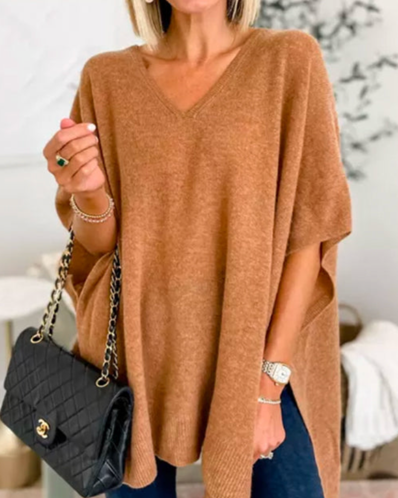 Sofie™ | Erica Plain V-Neck Poncho Jumper Loose Fit