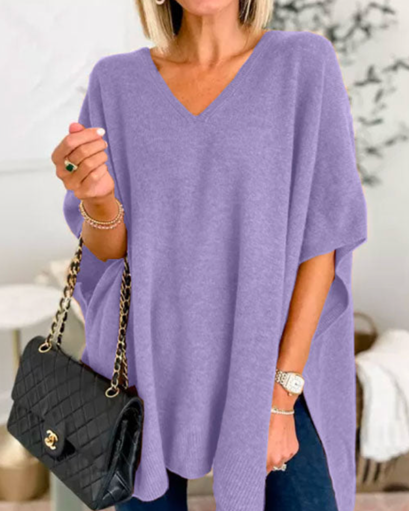 Sofie™ | Erica Plain V-Neck Poncho Jumper Loose Fit