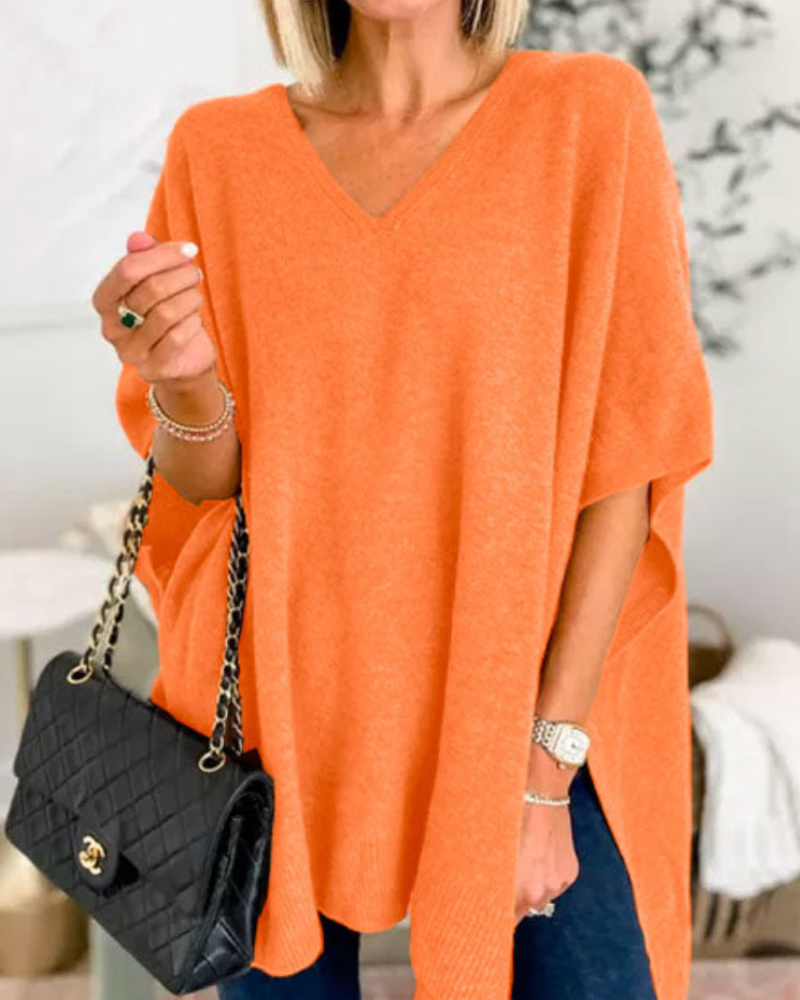 Sofie™ | Erica Plain V-Neck Poncho Jumper Loose Fit