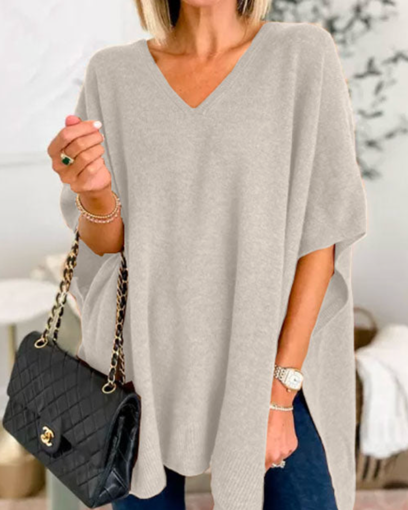 Sofie™ | Erica Plain V-Neck Poncho Jumper Loose Fit