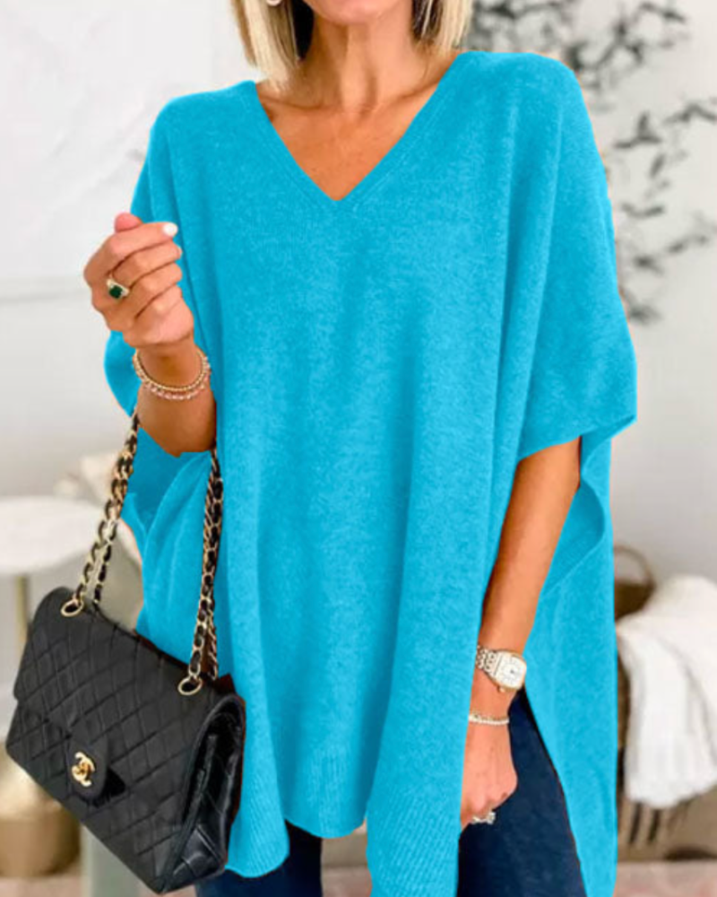 Sofie™ | Erica Plain V-Neck Poncho Jumper Loose Fit