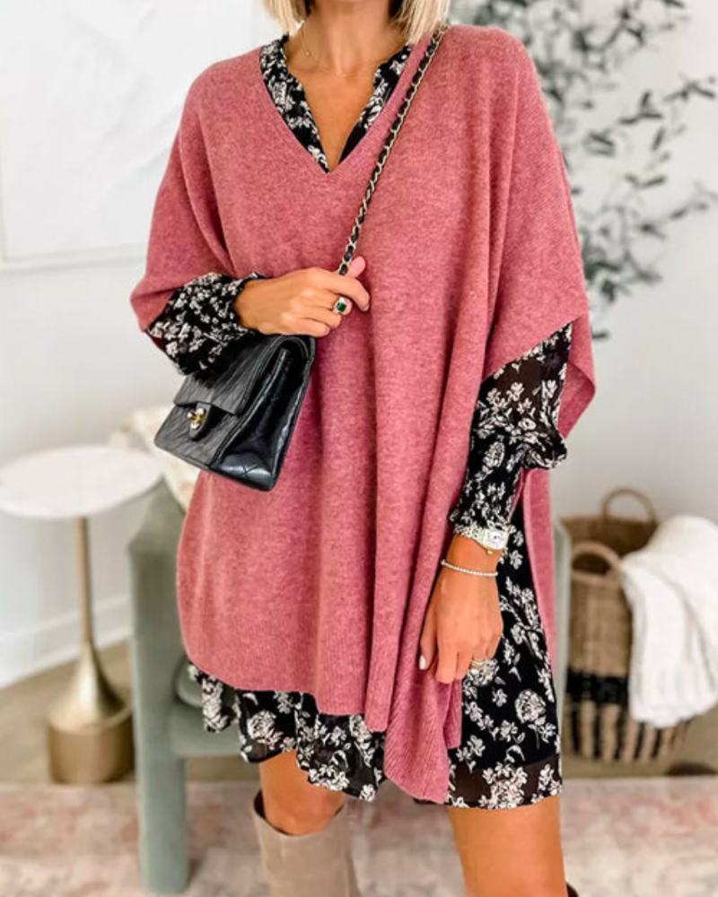 Sofie™ | Erica Plain V-Neck Poncho Jumper Loose Fit