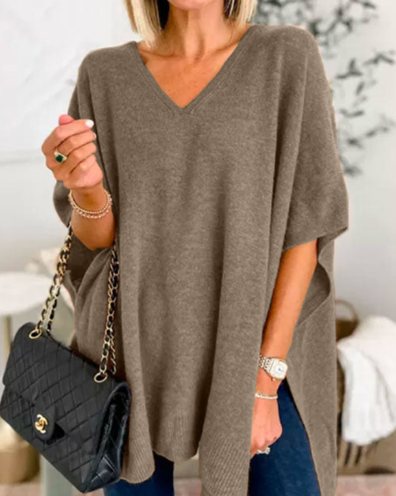 Sofie™ | Erica Plain V-Neck Poncho Jumper Loose Fit