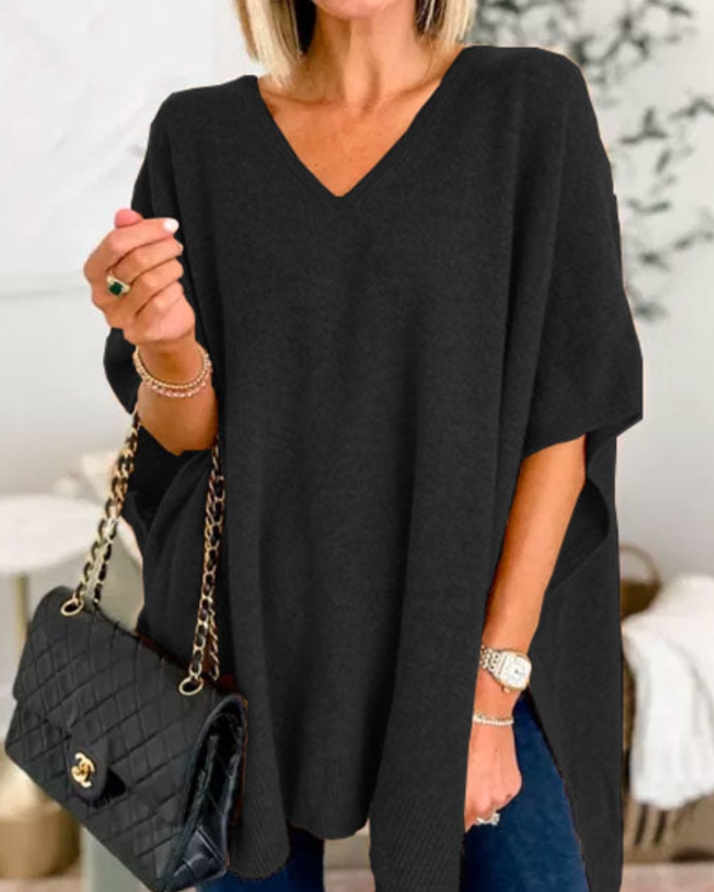 Sofie™ | Erica Plain V-Neck Poncho Jumper Loose Fit