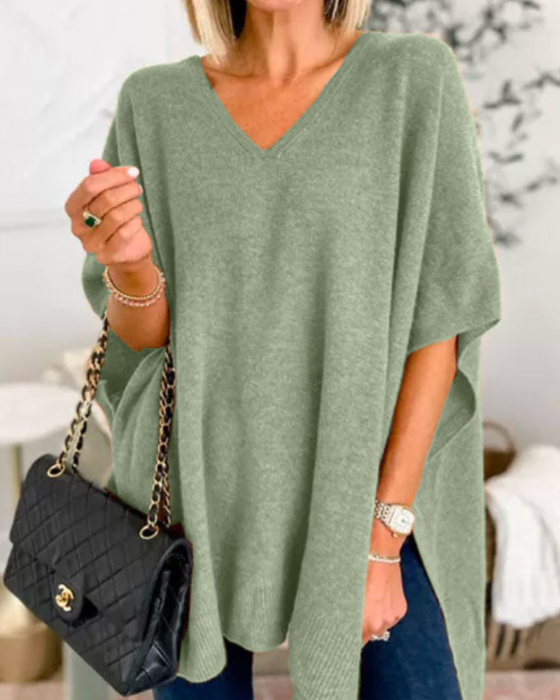 Sofie™ | Erica Plain V-Neck Poncho Jumper Loose Fit