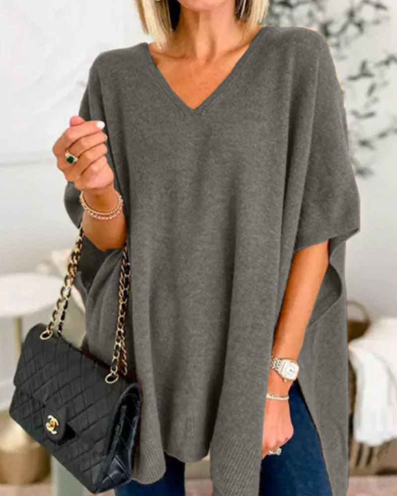 Sofie™ | Erica Plain V-Neck Poncho Jumper Loose Fit