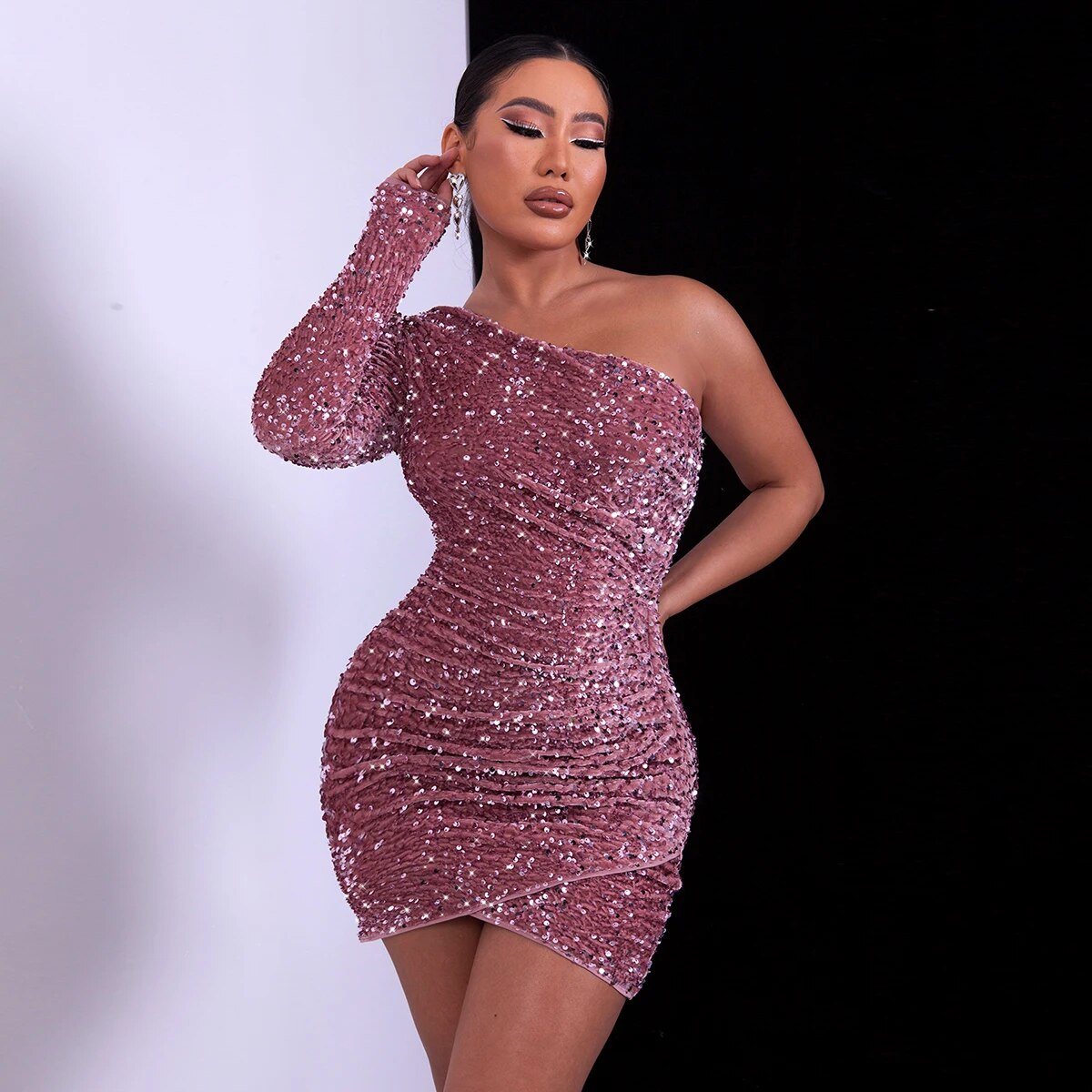 Sofie™ | Glitter dress one shoulder