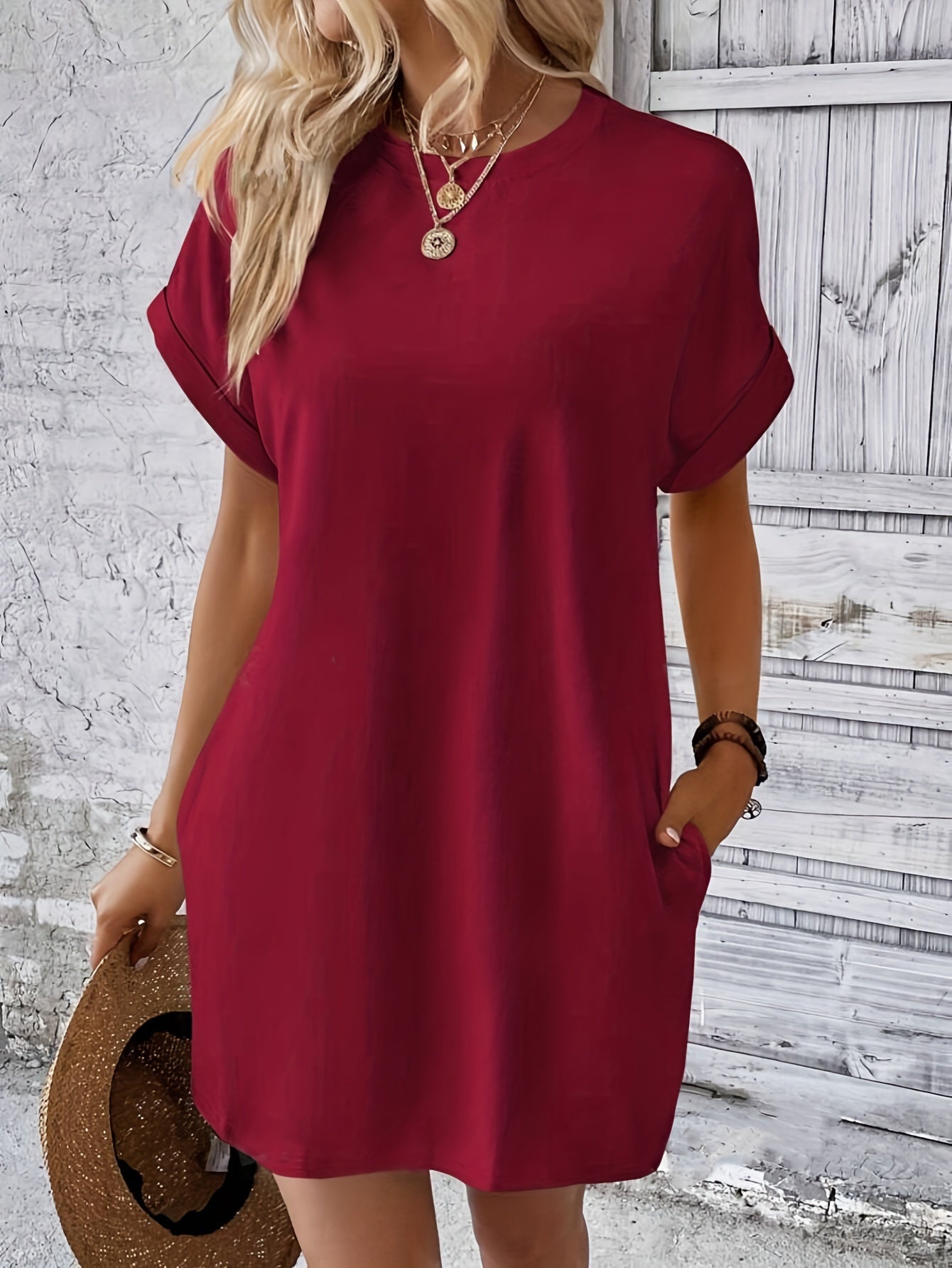 Ruby™ | Elegant Pocket Crew Neck Dress