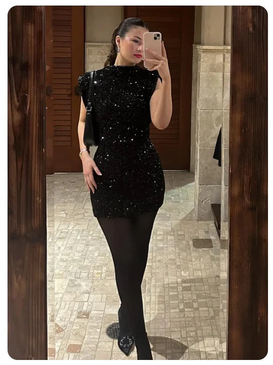 Sofie™ | Sparkling Black Sequin Mini Dress