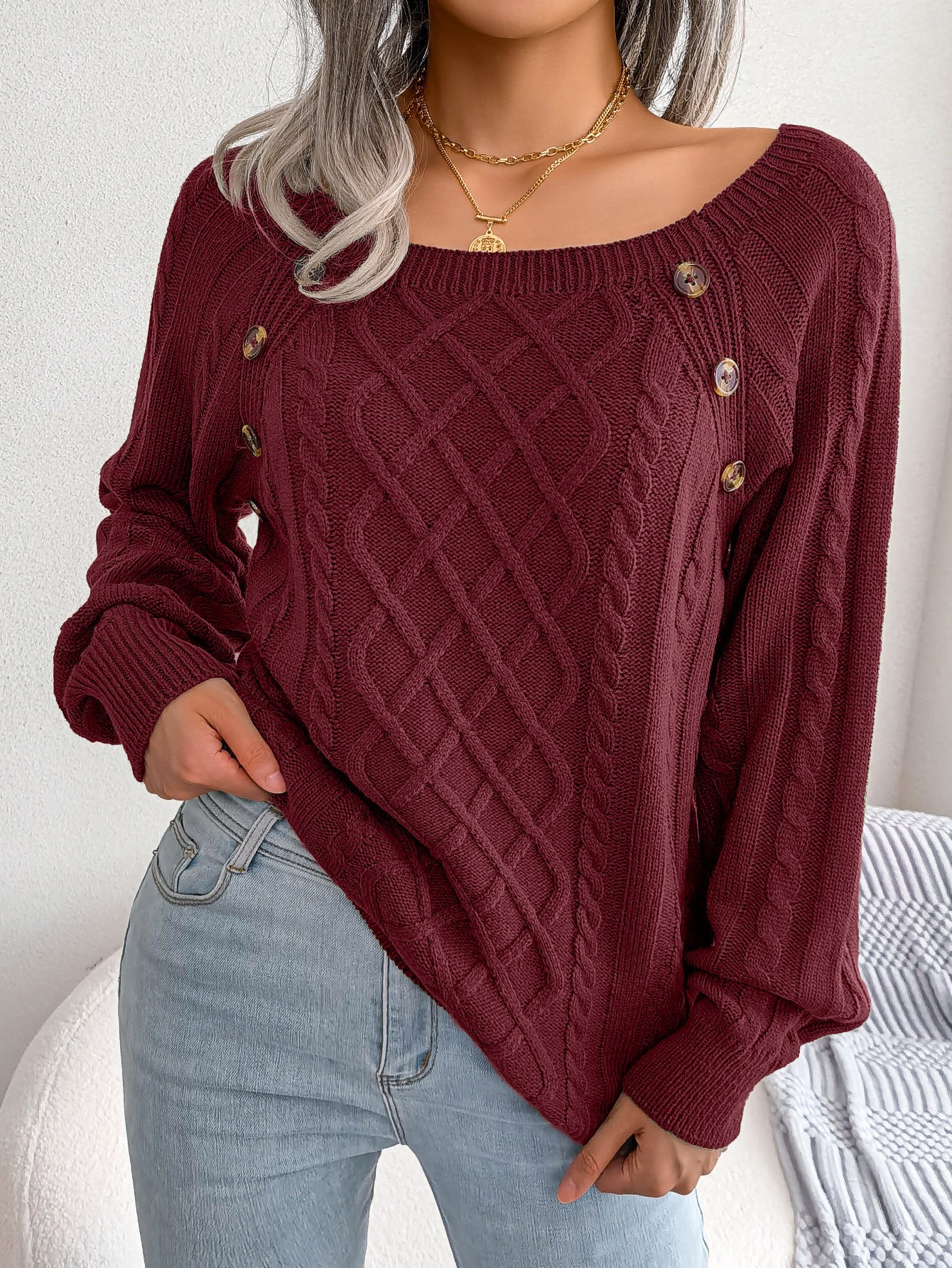 Sofie™ | Elegant Cable Knit Button Jumper