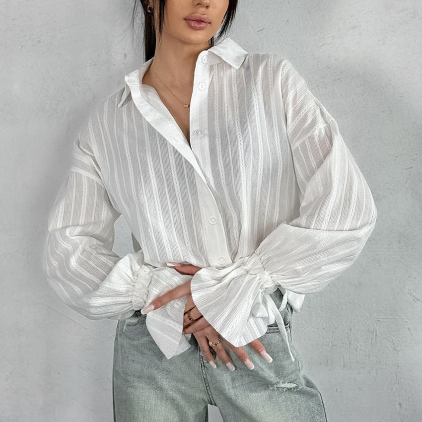 Sofie™ | Striped Tie-Cuff Button-Up Blouse