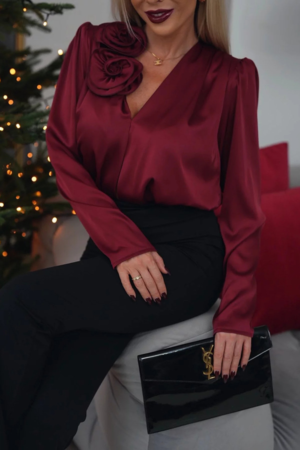 Sofie™ | Elegant Satin Blouse With Floral Detail