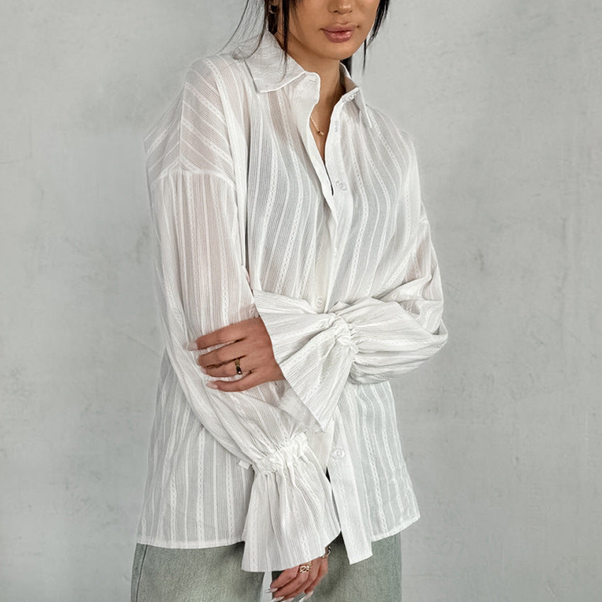 Sofie™ | Striped Tie-Cuff Button-Up Blouse