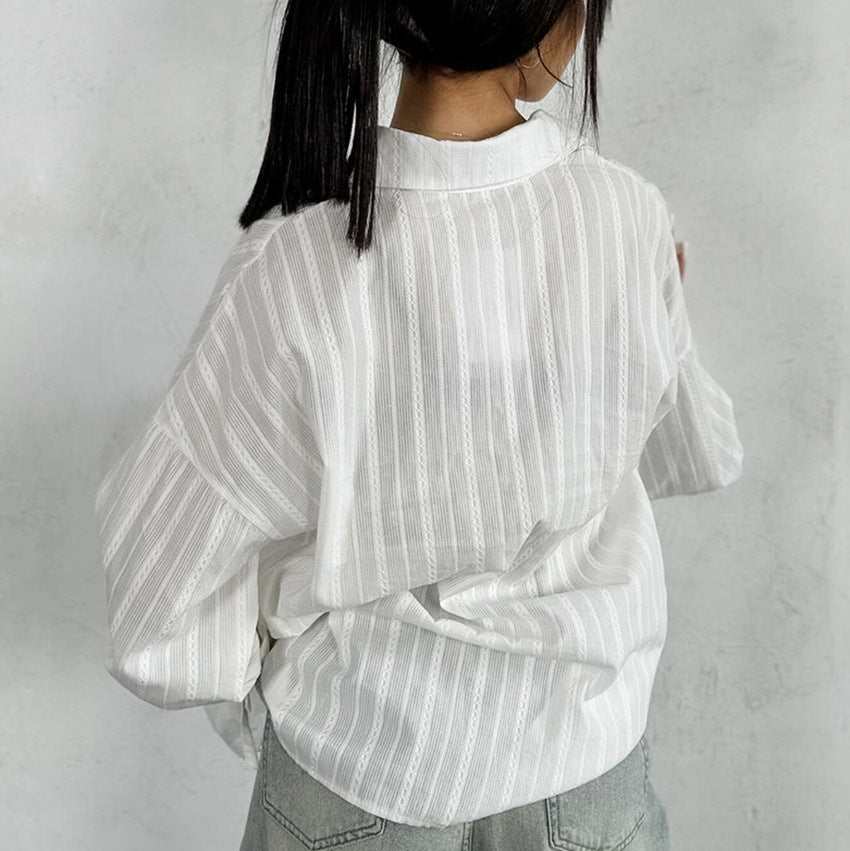 Sofie™ | Striped Tie-Cuff Button-Up Blouse