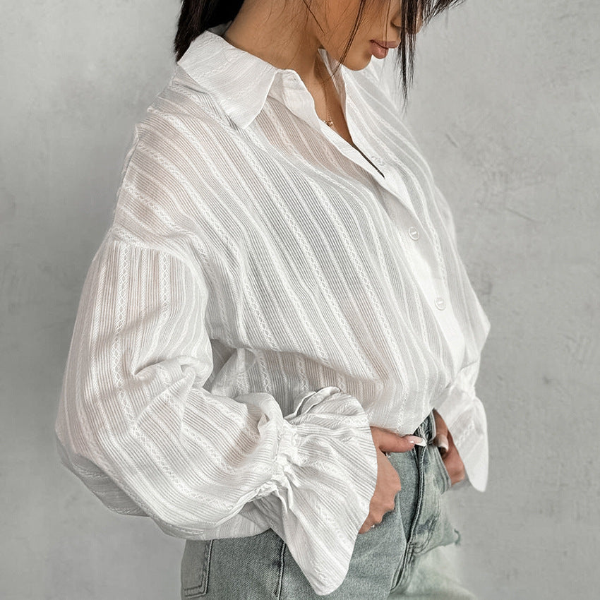 Sofie™ | Striped Tie-Cuff Button-Up Blouse