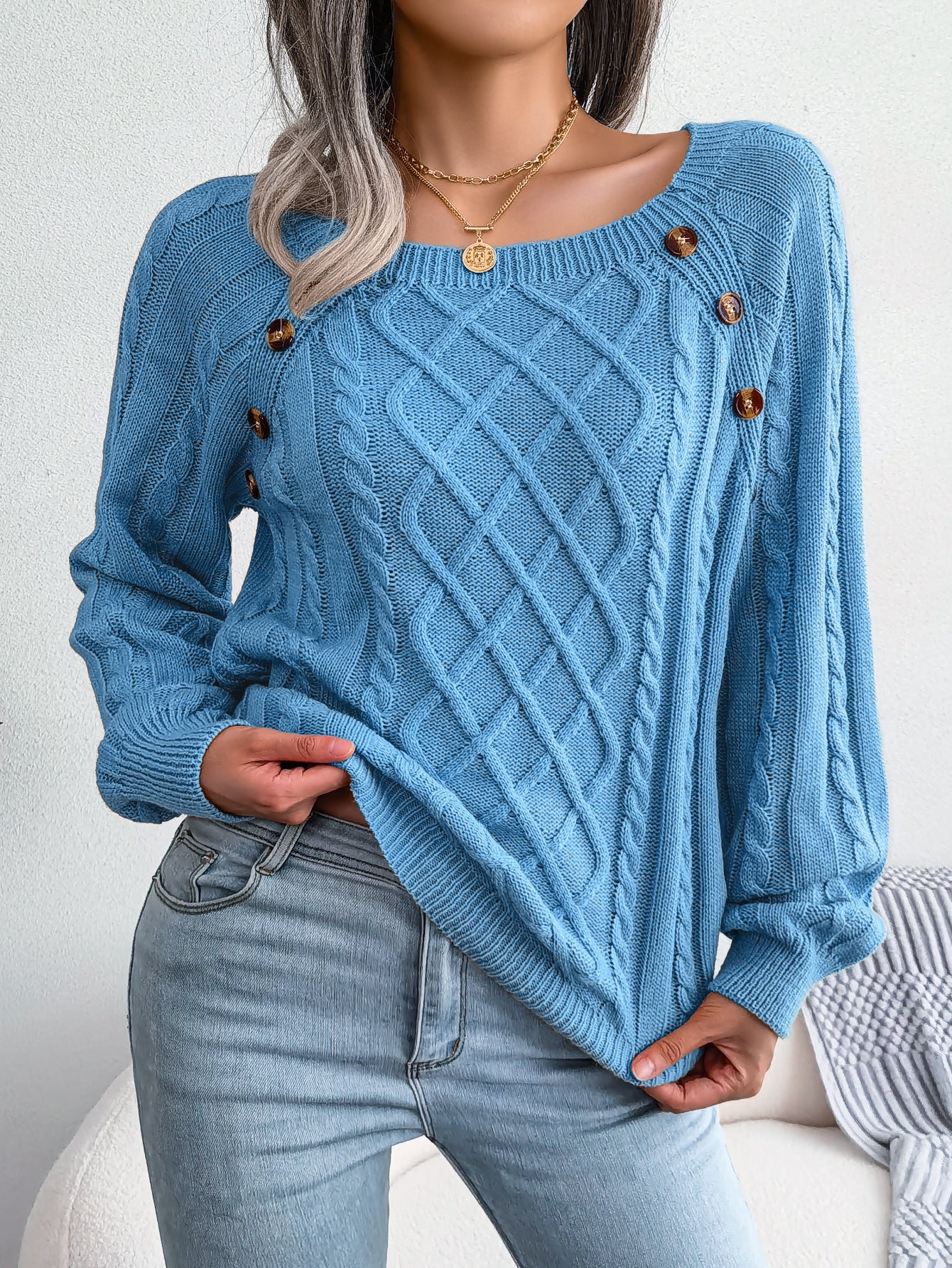 Sofie™ | Elegant Cable Knit Button Jumper