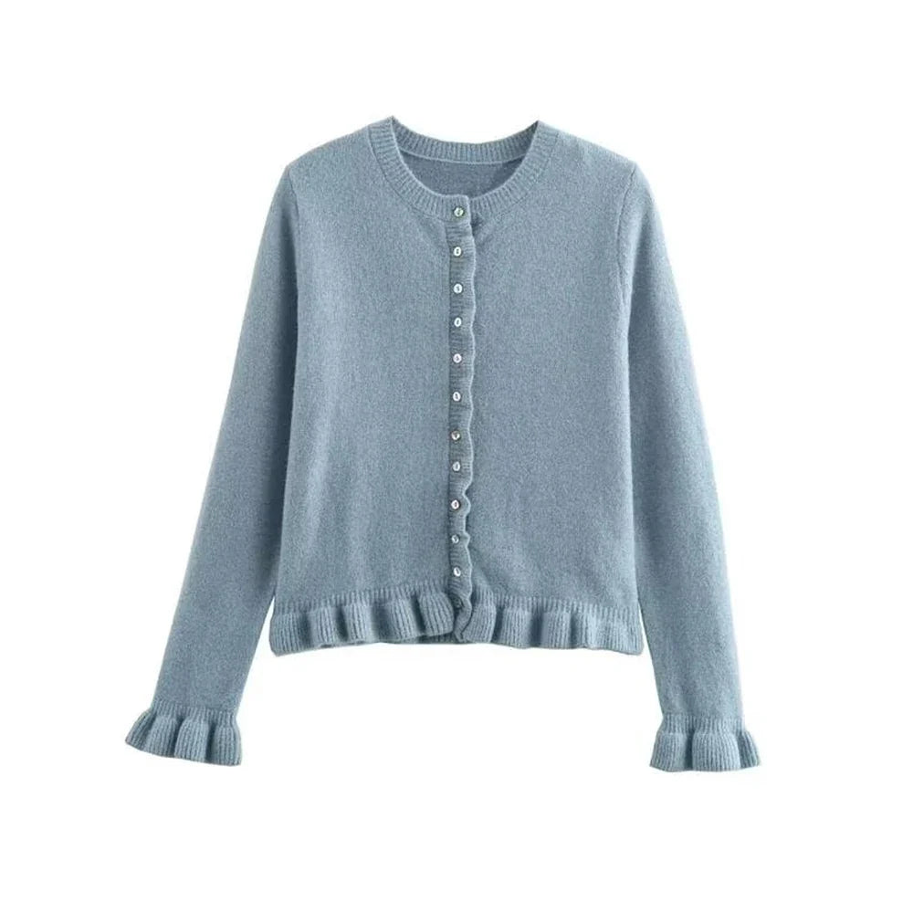 Sofie™ | Chic Knitted Cardigan with Buttons and Ruffles