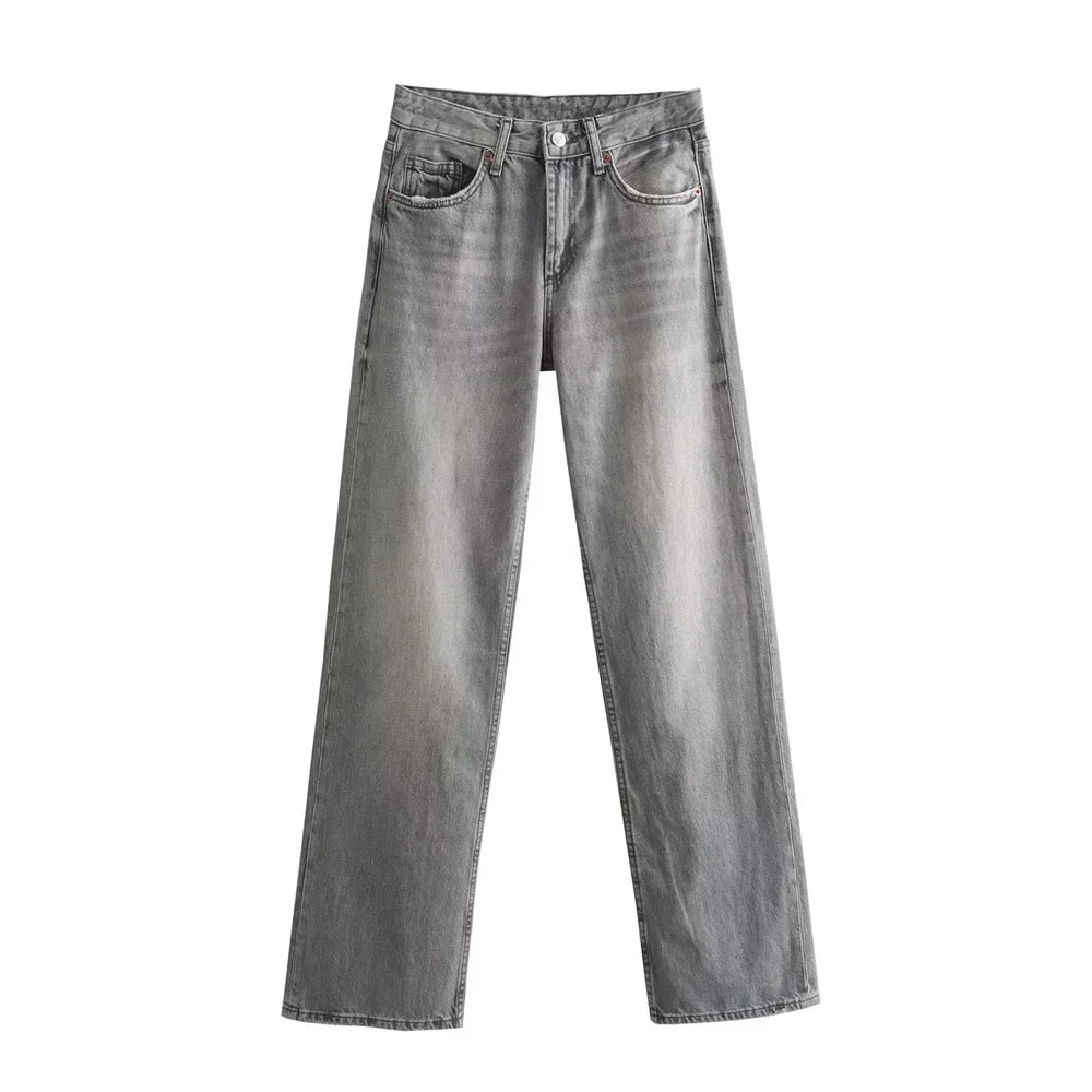 Sofie™ | Vintage Grey High-Waisted Straight-Leg Jeans