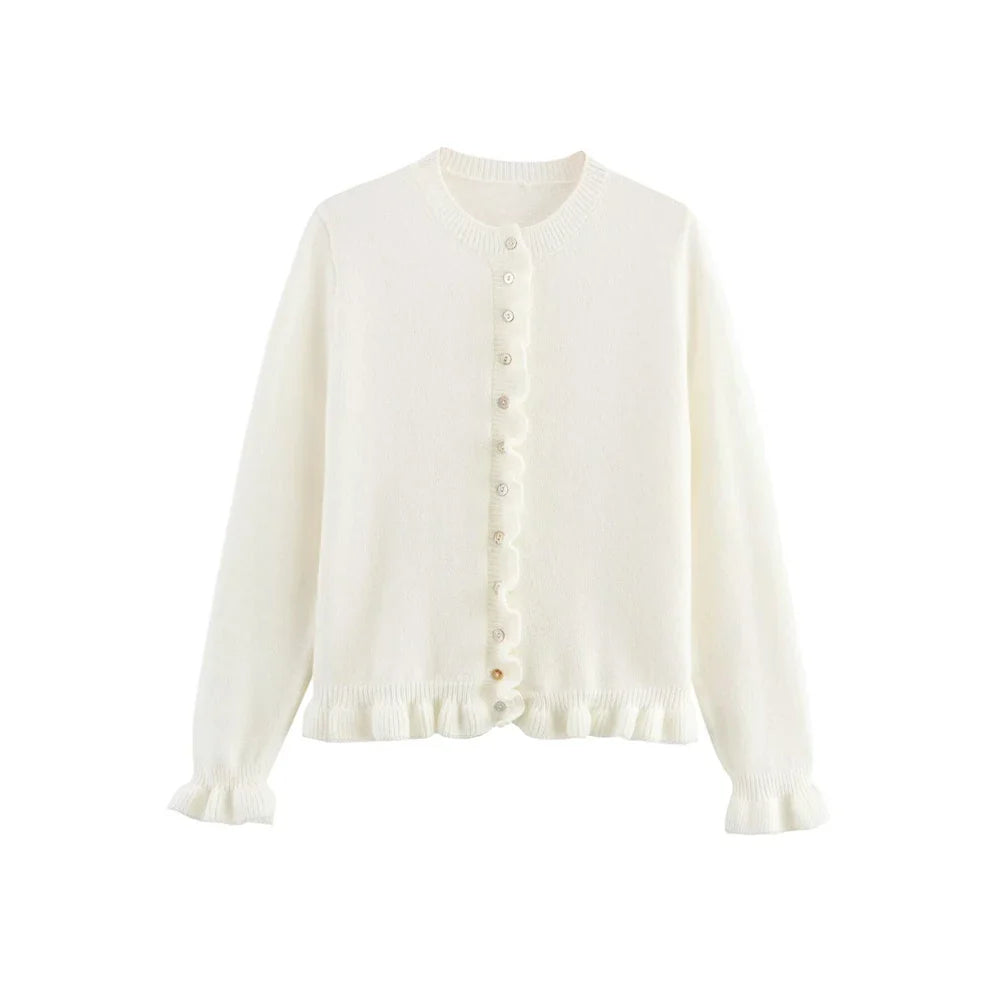 Sofie™ | Chic Knitted Cardigan with Buttons and Ruffles