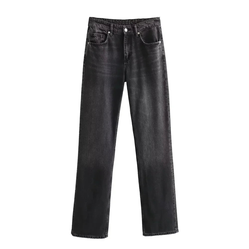 Sofie™ | Vintage Grey High-Waisted Straight-Leg Jeans