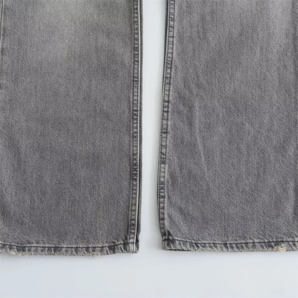 Sofie™ | Vintage Grey High-Waisted Straight-Leg Jeans