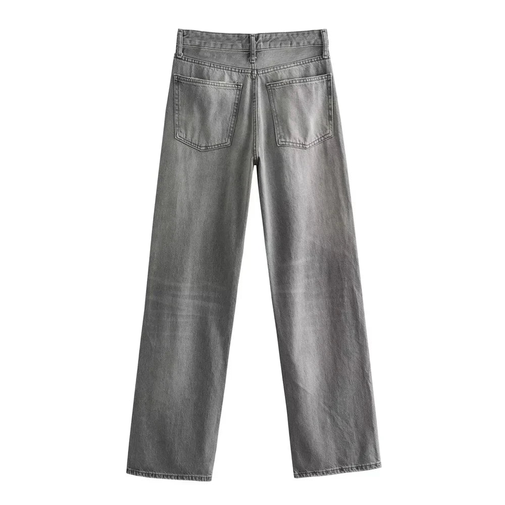 Sofie™ | Vintage Grey High-Waisted Straight-Leg Jeans