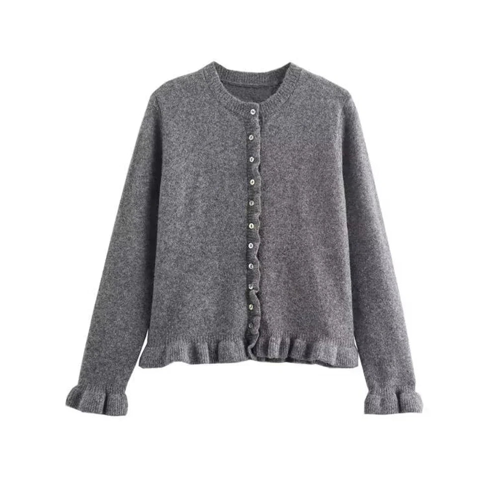 Sofie™ | Chic Knitted Cardigan with Buttons and Ruffles