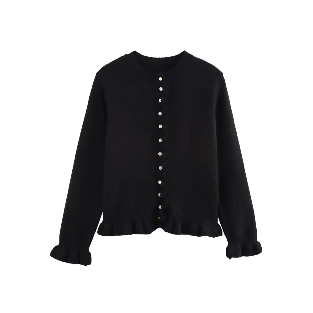 Sofie™ | Chic Knitted Cardigan with Buttons and Ruffles