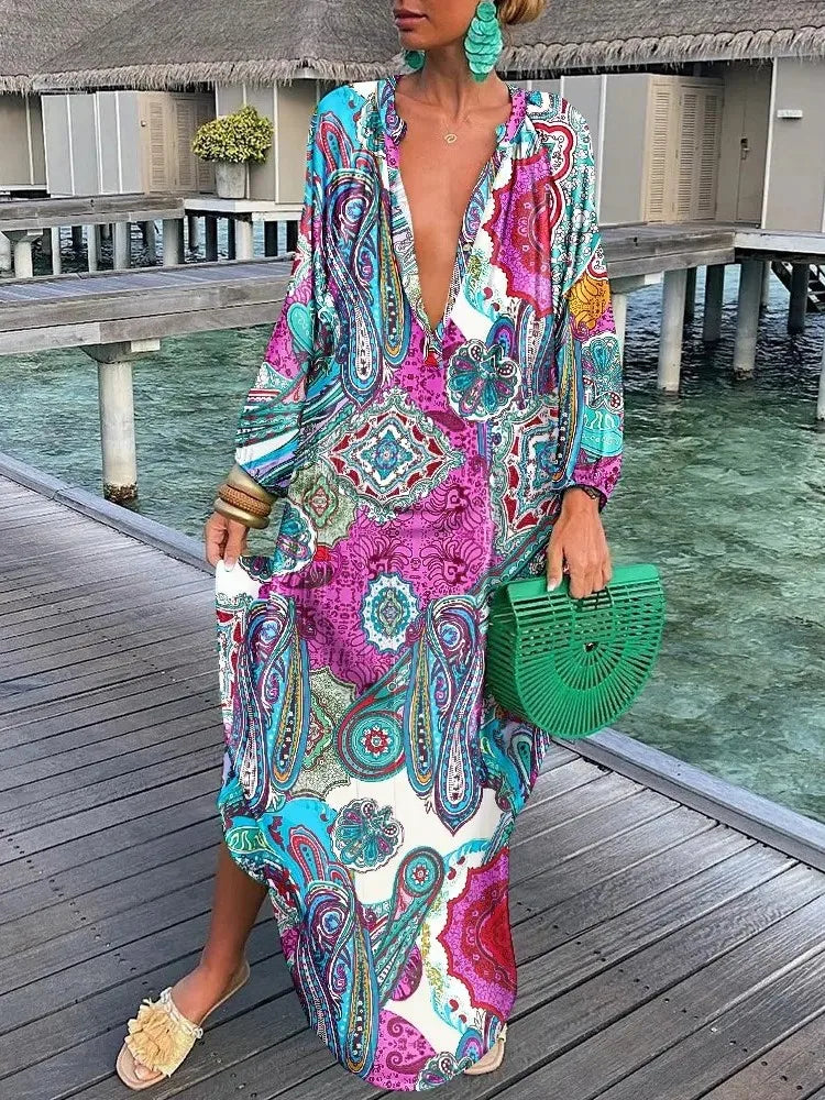 Elisa™ | Elegant Bohemian V-Neck Maxi Dress