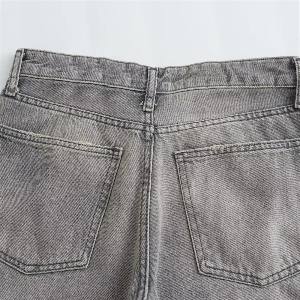 Sofie™ | Vintage Grey High-Waisted Straight-Leg Jeans