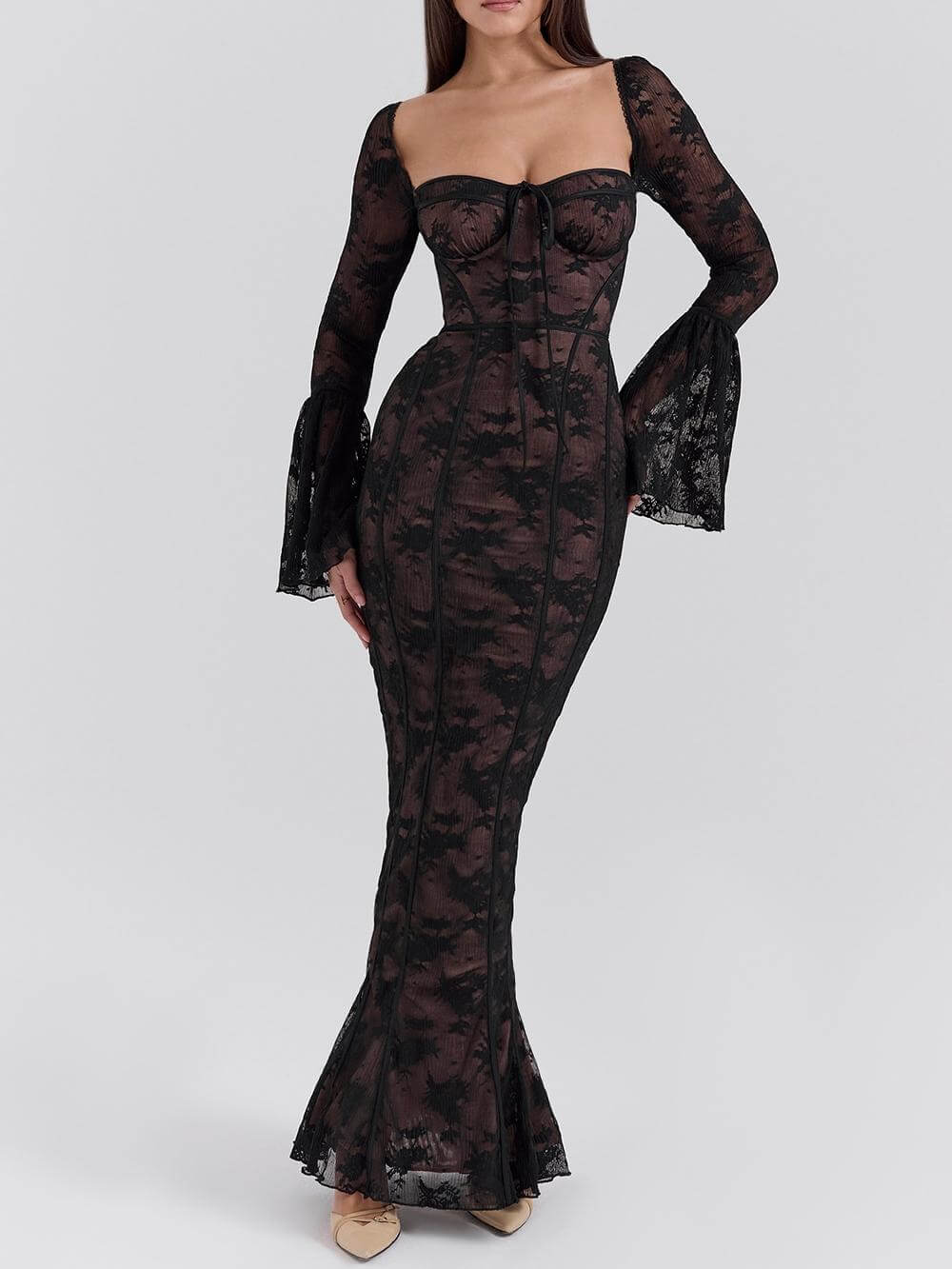 Sofie™ | Black Long Sleeve Lace Maxi Dress