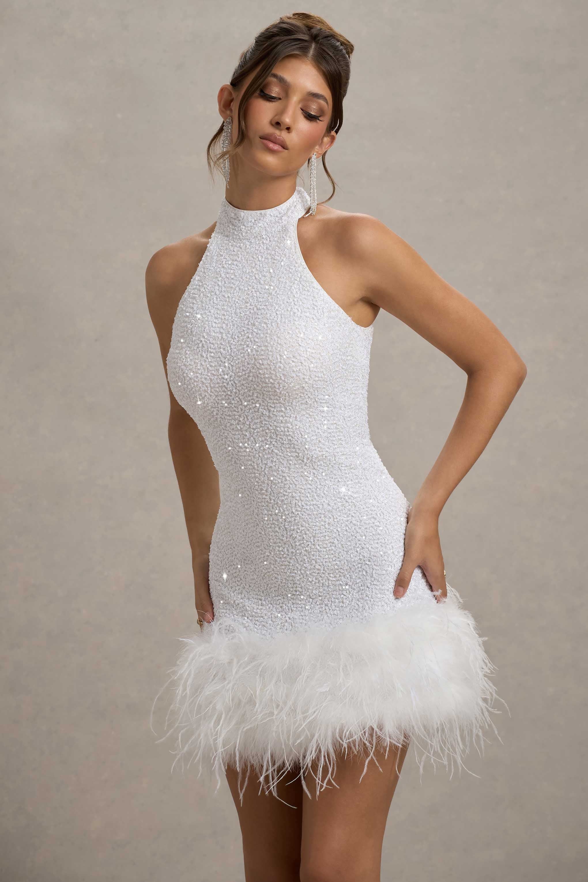 Sofie™ | Lumi Sequin Feather Trim Mini Dress